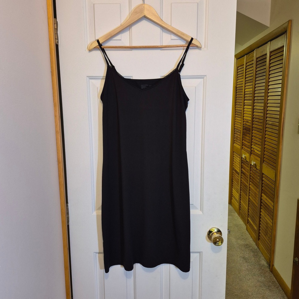 Womens Black V-Neck Lace Trim Cami Slip Dress G100BW Size Large L/G